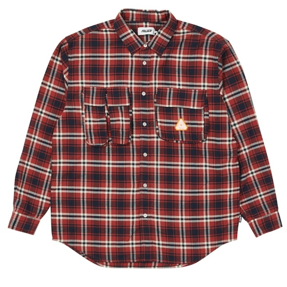 PALACE Red Plaid Cargo Pocket Flannel 100% Cotton Button Up Shirt Size XL